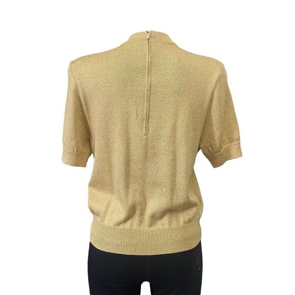 St. John Basics Gold Metallic Santana Knit Mock Neck  Sweater Top sz small‎ VTG - Picture 5 of 10